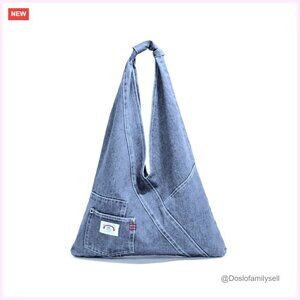 Foldable Denim Shoulder Bag Tote, Lightweight Large Capacity Handbag